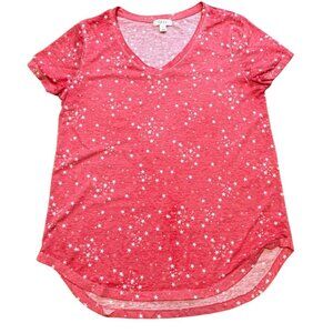 Style & Co Womens V-Neck Stars T-Shirt-Red-Size L-GUC